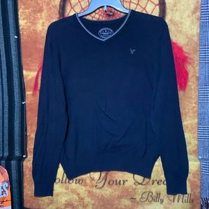 AMERICAN EAGLE OUTFITTERS-men’s navy blue long sleeve ‘PREP FIT’ v-neck sweater